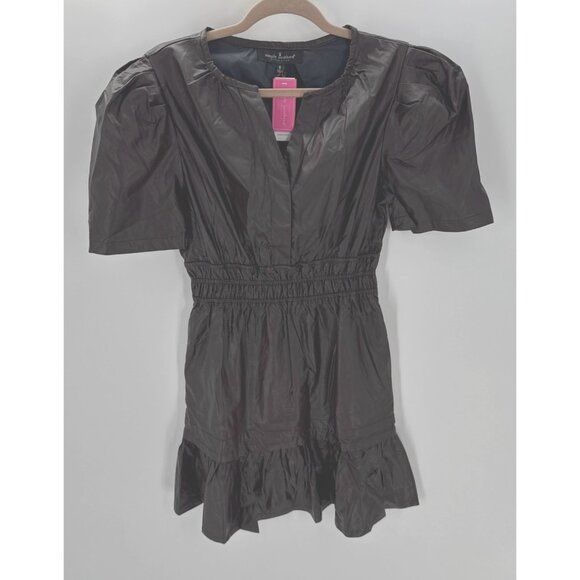 Simply Southern Womens Short Puff Sleeve Black Faux Leather Dress Size Small - Picture 1 of 10